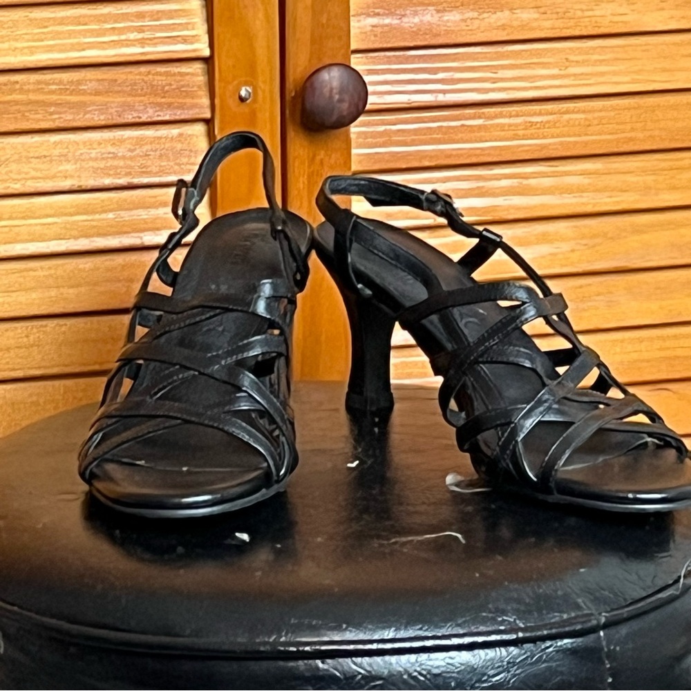 Glossy Black Strappy Heeled Sandals